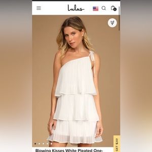 LuLus Blowing Kisses White Pleated One-Shoulder Mini Dress Size Medium